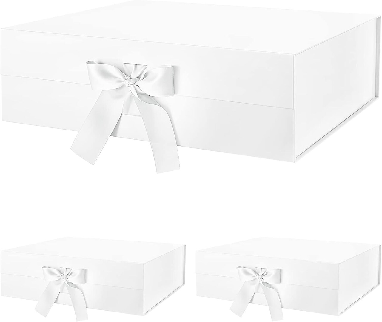 3 Extra Large Gift Boxes with Ribbon 16.3x14.2x5 Inches, Large White Gift Boxes with Lids for Presents, Bridesmaid Proposal Boxes, Big Gift Boxes for Clothes and Large Gifts (Glossy White)